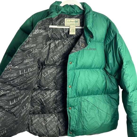L.L. Bean Down Puffer Jacket Green Womens Size XL Snap Front Retro Classic Style - Picture 5 of 16